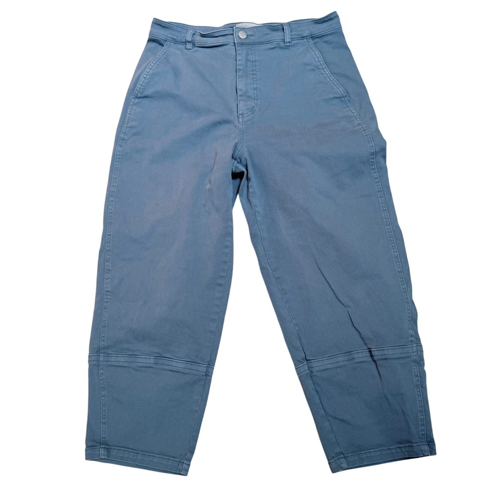 Everlane Utility Barrel Pants 12 Blue Organic Cotton Stretch Curved Leg Boho